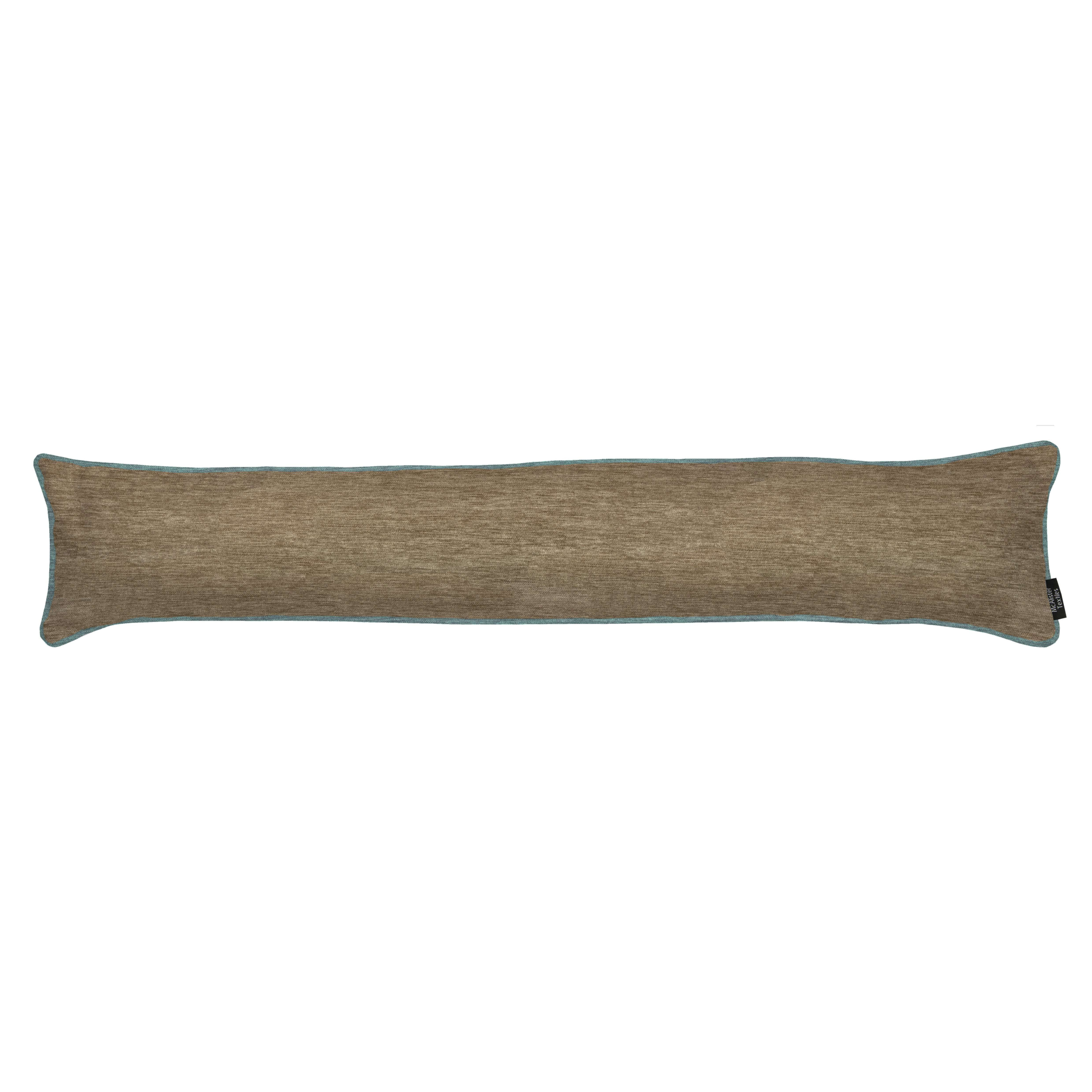 Plain Chenille Contrast Piped Beige + Blue Draught Excluder, 18cm x 80cm