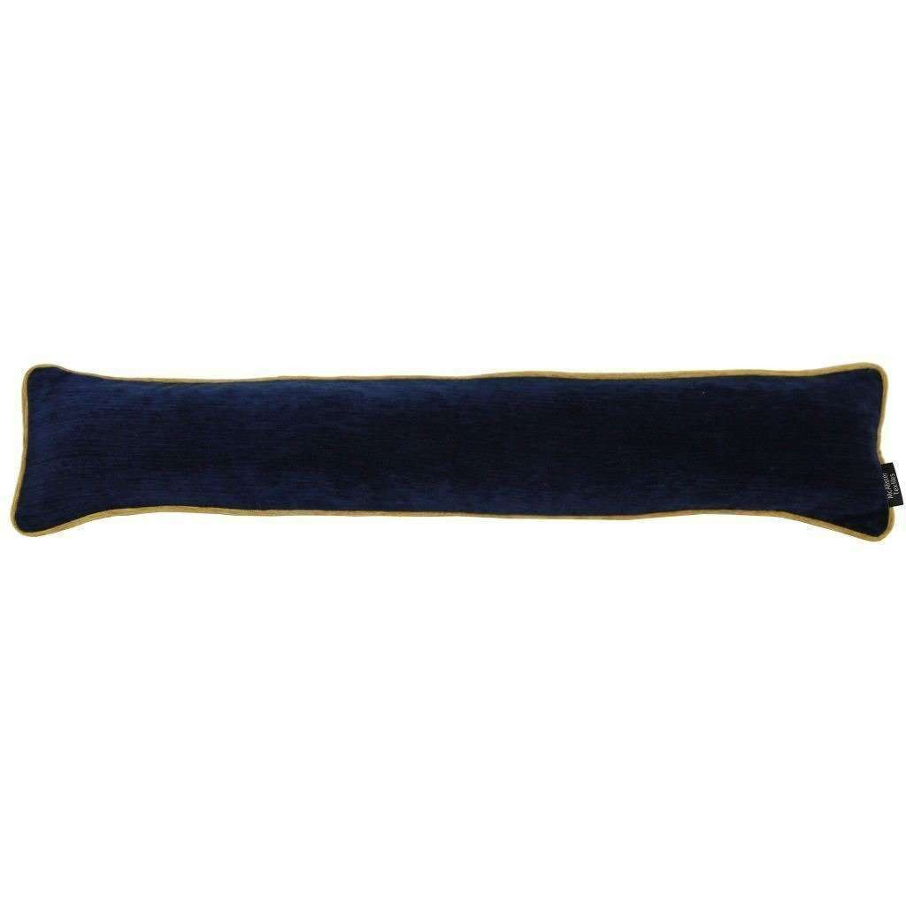 Plain Chenille Contrast Piped Navy Blue + Yellow Draught Excluder, 18cm x 80cm
