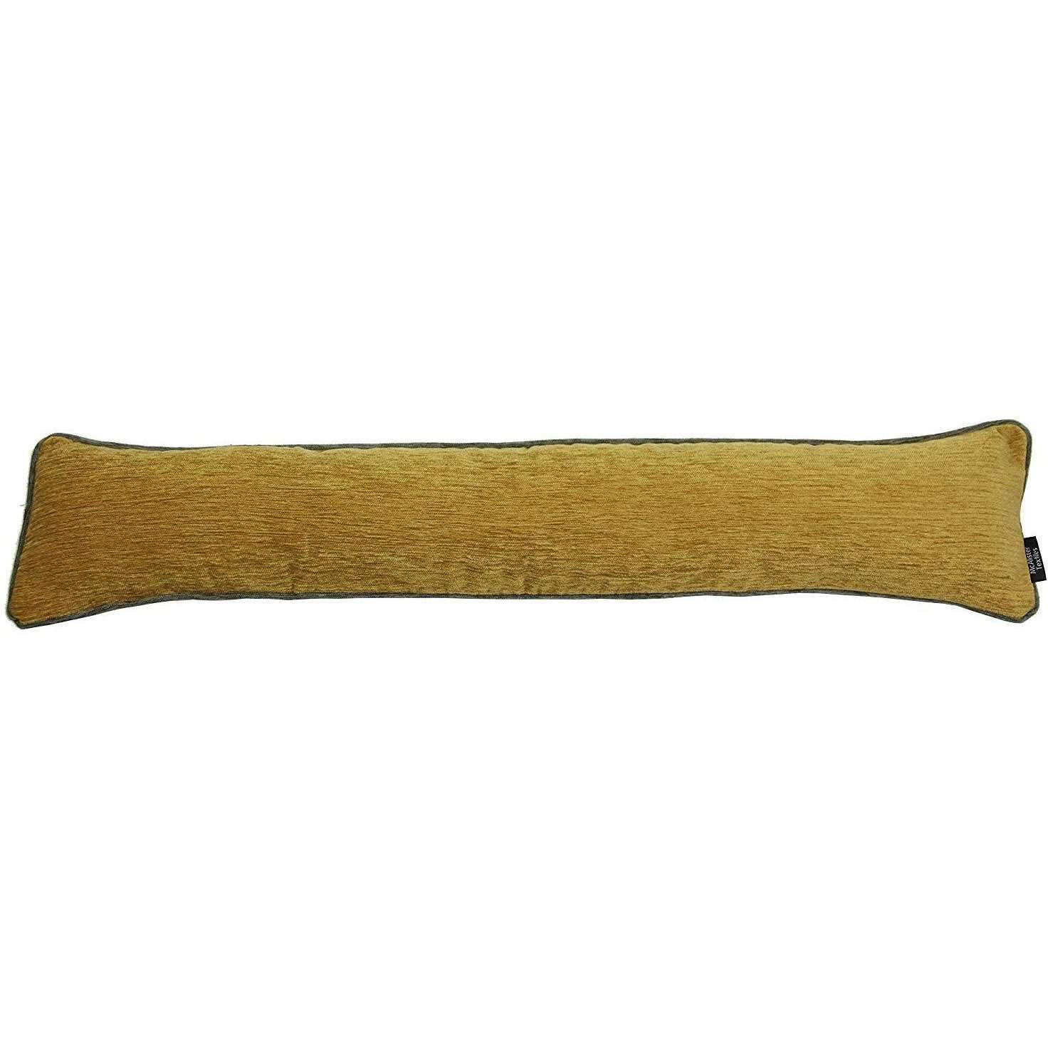 Plain Chenille Contrast Piped Yellow + Grey Draught Excluder, 18cm x 80cm