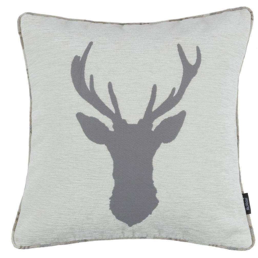 Stag Pale Beige Grey Tartan Cushion, Cover Only