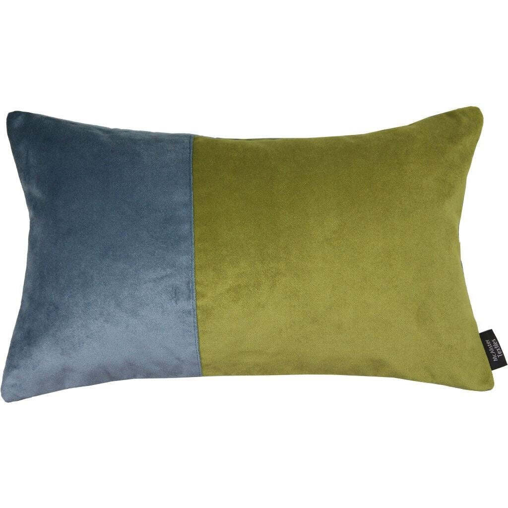 2 Colour Patchwork Velvet Blue + Green Pillow, Cover Only / 50cm x 30cm
