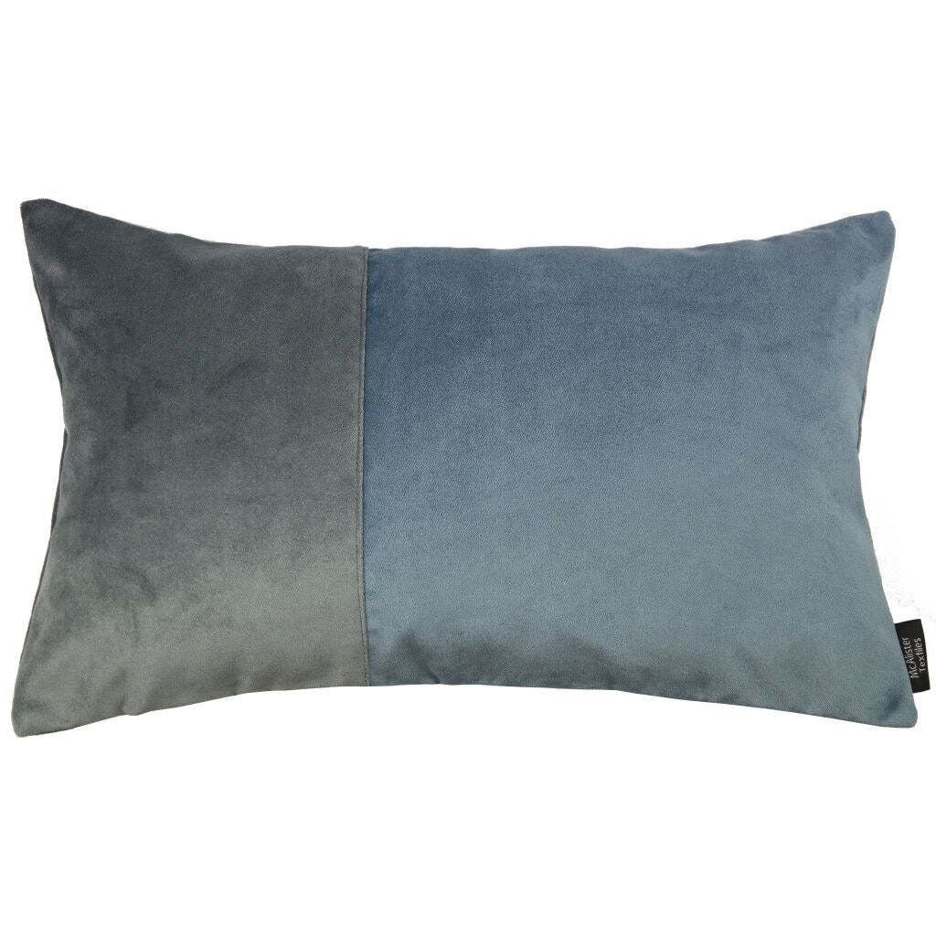 2 Colour Patchwork Velvet Blue + Grey Pillow, Cover Only / 50cm x 30cm