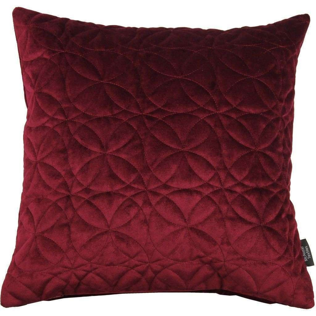 Round Quilted Wine Red Velvet Cushion, Polyester Filler / 43cm x 43cm