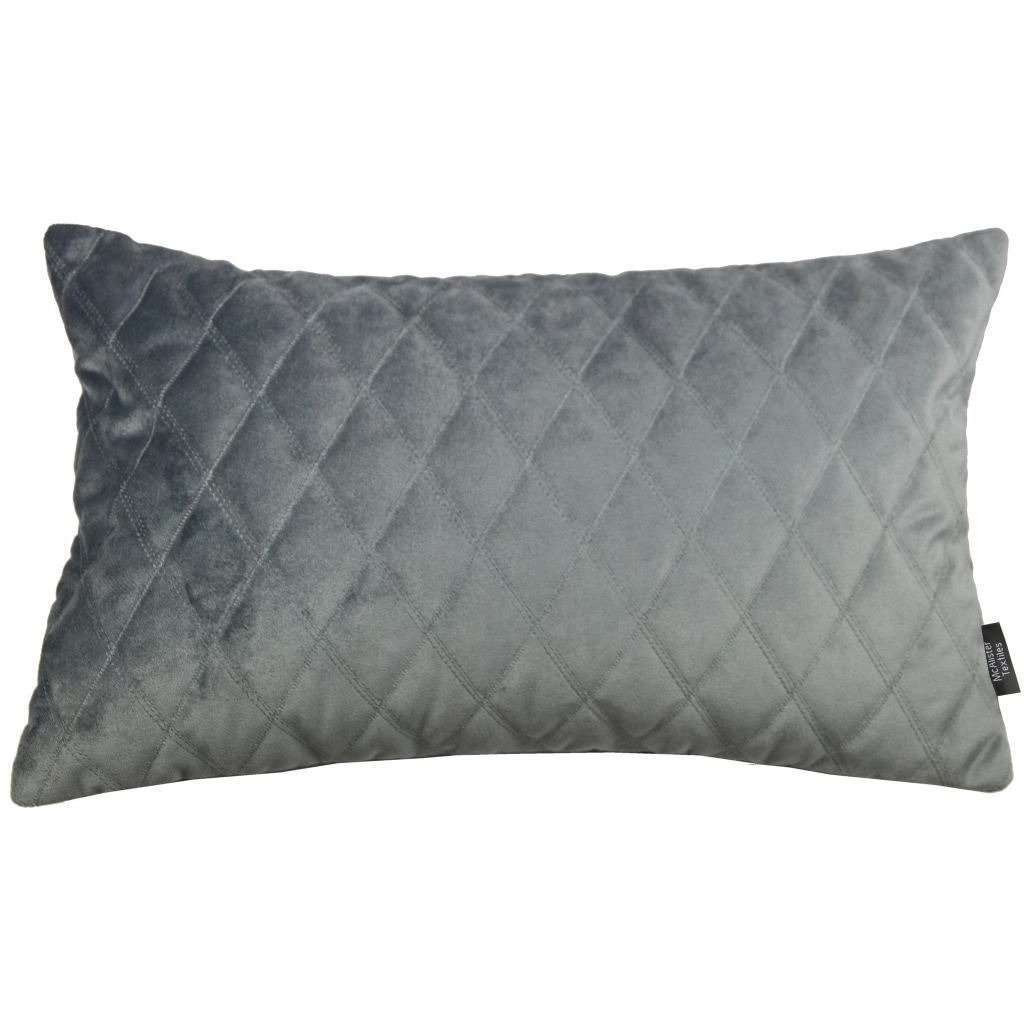 Diamond Quilted Silver Grey Velvet Pillow, Polyester Filler / 50cm x 30cm