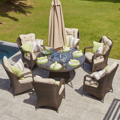 6 Seat Luxury Rattan Round Garden Dining Set with Eton Chair