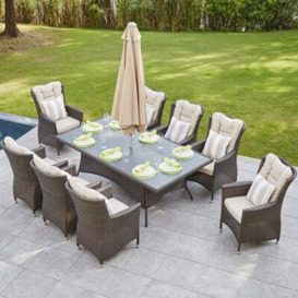 8 Seat Luxury Rattan Rectangle Charcoal Fire Pit Dining with Turnbury Chair