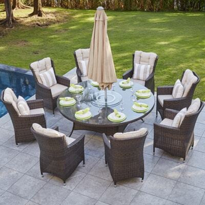 8 Seat Luxury Rattan Round Dining Set with Turnbury Chair
