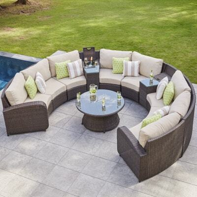 10 Seat Rattan Half Moon Sofa with Coffee Table Drinks Cooler by