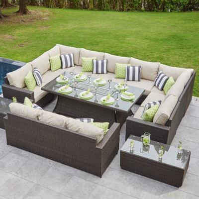 12 Seat Rattan Sofa With Gas Fire Pit Dining Table