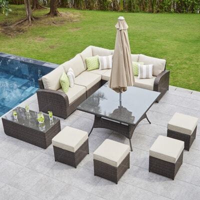 9 Seat Rattan Corner Garden Sofa Dining Set