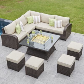 9 Seat Rattan Corner Garden Sofa With Gas Fire Pit Coffee Table