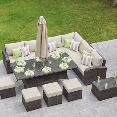10 Seat Rattan Corner Garden Sofa Dining Set