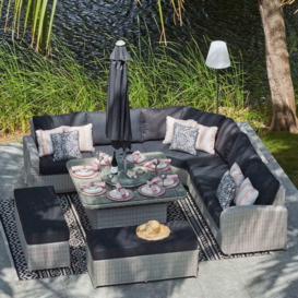 10 Seat Rattan Corner Sofa With Square Rising Dining Garden Table