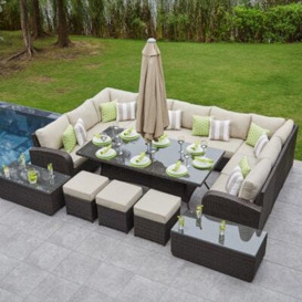12 Seat Rattan U-Shape Sofa with Garden Dining Table
