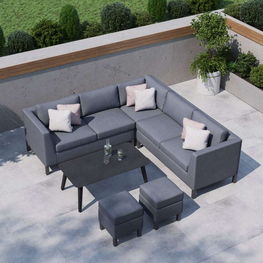 Grey 7 Seater Garden Corner Sofa With Coffee Table And Footstools