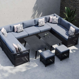 Grey 11 Seater Garden U Shaped Sofa With 2 X Coffee Tables