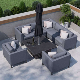 Grey 7 Seater Garden Corner Sofa With Square Rising Table and Armchairs
