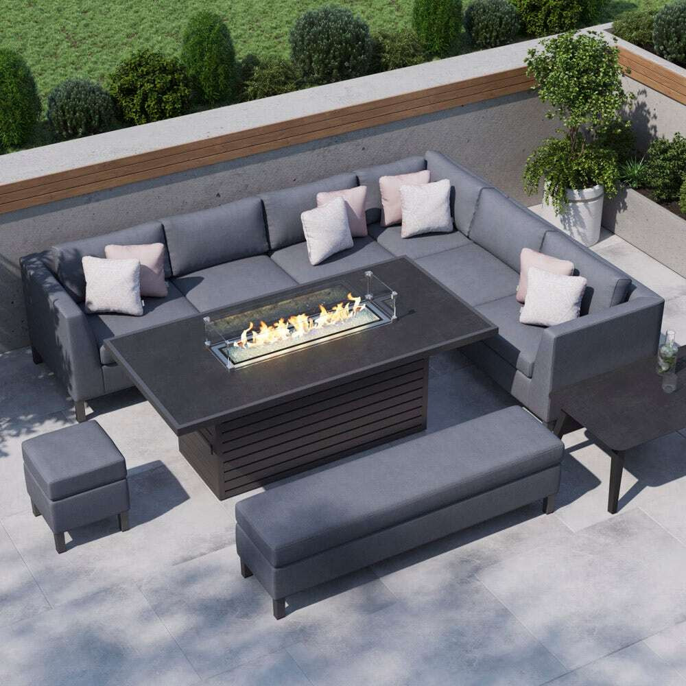 Grey 10 Seater Garden Extended Corner Sofa And Dining Combo With Armchair