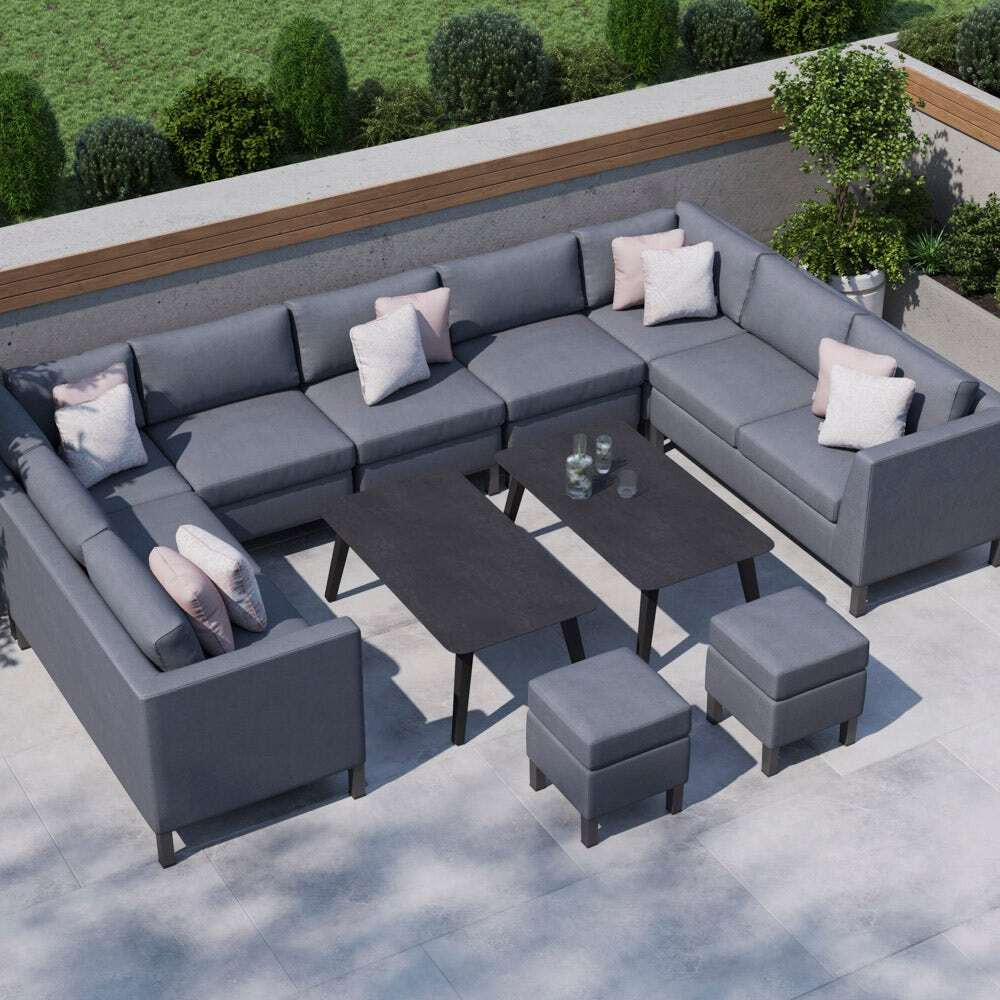 Grey 11 Seater Garden U Shaped Sofa With 2 X Coffee Tables