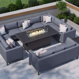 Grey 12 Seater Garden U Shaped Sofa Combo With Dining Gas Fire Pit Table & 3 Seat Sofa