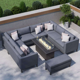 Grey 10 Seater Garden U Shaped Sofa With Gas Fire Pit And Bench