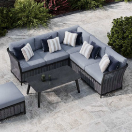 Grey 6 Seater Garden Corner Sofa With Coffee Table And Pouf