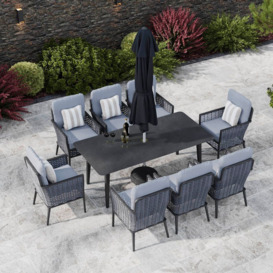 Grey 8 Seater Garden 8 Seat Dining with Ceramic Glass Top Table