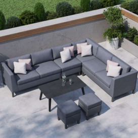 Grey 8 Seater Garden Extended Corner Sofa With Coffee Table & Footstools