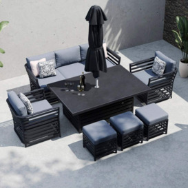 Grey 8 Seater Garden Sofa Set With Rising Table And Footstools
