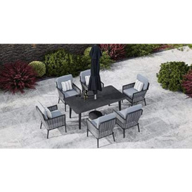 Grey 6 Seater Garden 6 Seat Dining with Ceramic Glass Top Table