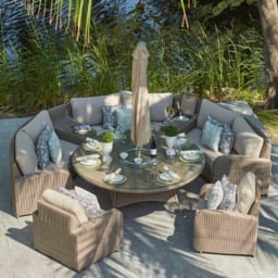 Seat Rattan Half Moon Sofa with Dining Table Drinks Cooler by