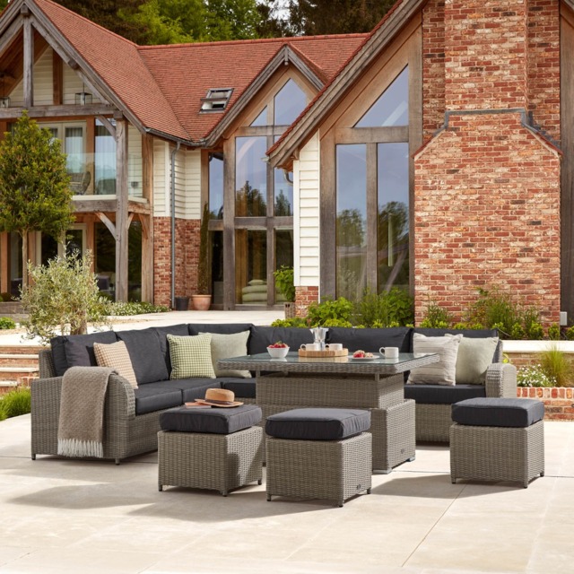 Rising Table Brown Rattan Garden Sofa Set Seat Rattan Corner