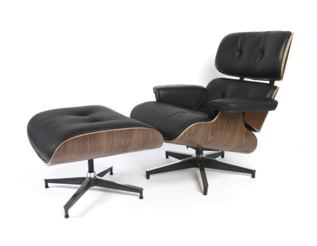 Eames Style Lounge Chair With Ottoman - Black Knoll Style Legs - Tall Version - image 1