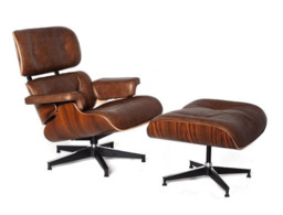 Eames Style Lounge Chair With Ottoman - Vitra Style Legs - thumbnail 3