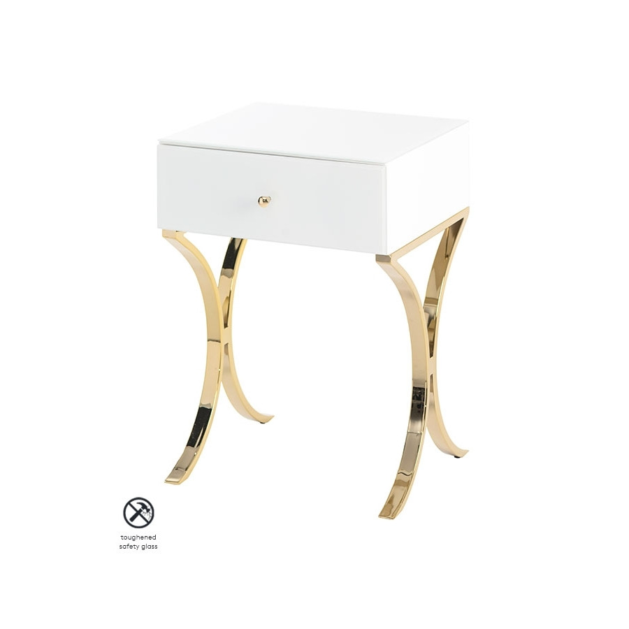 Aurelia White Glass and Champagne Gold Bedside Table