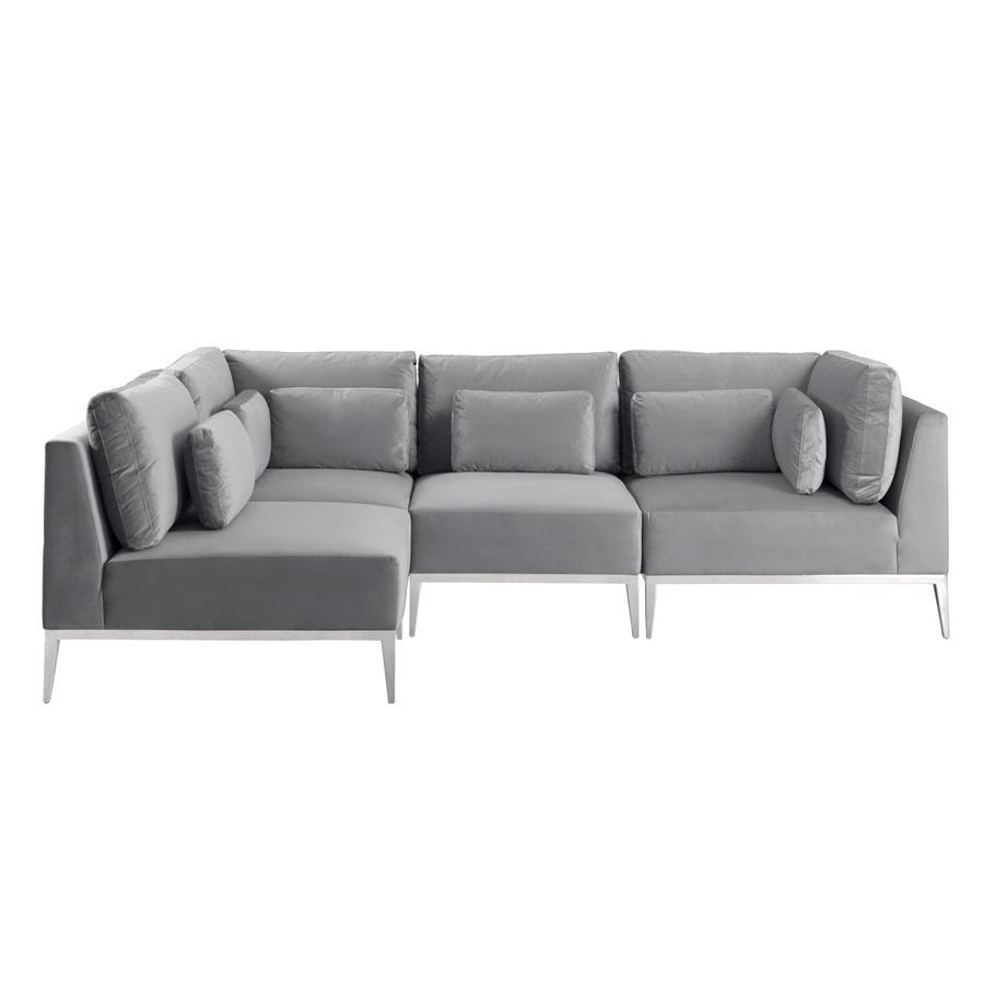 Cassie Left Hand Corner Sofa – Dove Grey – Stainless Steel Base