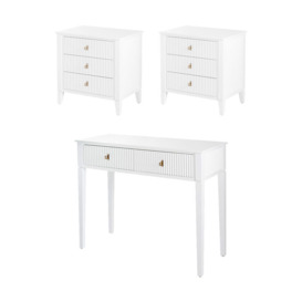 Set of 2 Heidi bedside tables and  dressing console -White -Brass/Silver