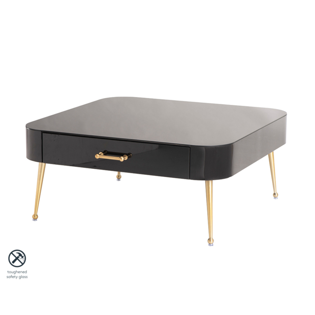Mason Black Glass Coffee Table – Brushed Gold Legs - image 1