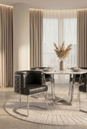 Alveare Dining Chair Silver – Black Faux Leather - thumbnail 2