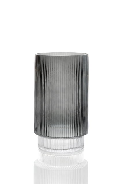 Large Grey Ribbed Glass Vase - image 1