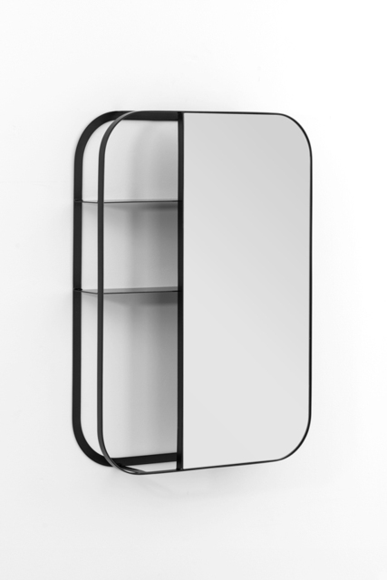 Stria Wall Mirror with Shelves – Black - image 1