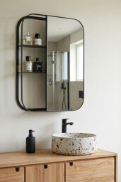 Stria Wall Mirror with Shelves – Black - thumbnail 5