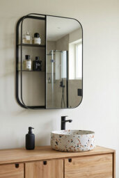 Stria Wall Mirror with Shelves – Black - thumbnail 2