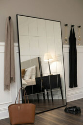 Ludlow Large Industrial Windowpane Leaner Mirror - Matt Black - thumbnail 2