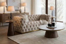 "Frankfurt Two seat Sofa  - Taupe with Brass Base " - thumbnail 2