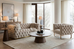 "Frankfurt Two seat Sofa  - Taupe with Brass Base " - thumbnail 3