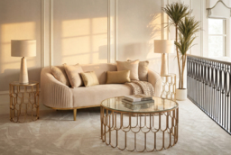 Ella Three Seat Sofa - Chalk - Brass Base - thumbnail 2