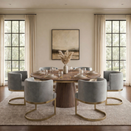 Lasco Dining Chair Dove Grey - Brushed Brass Base - thumbnail 2