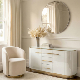 Anastasia White Glass Sideboard with Brass Details - thumbnail 2