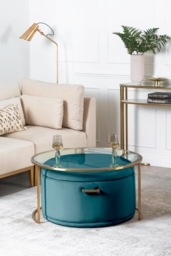 Aria Brass Coffee Table and Storage Ottoman Peacock - Set - thumbnail 2